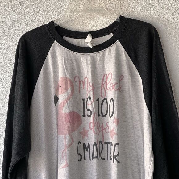 100’s Day Teacher T-Shirt 3XL Flamingo 100 Days Smarter Baseball Tee School Top - Picture 2 of 8